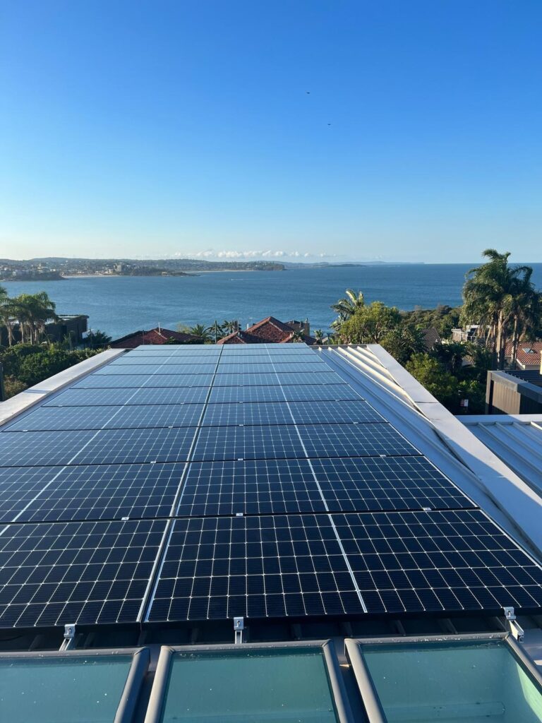 Rooftop solar on a home with water views